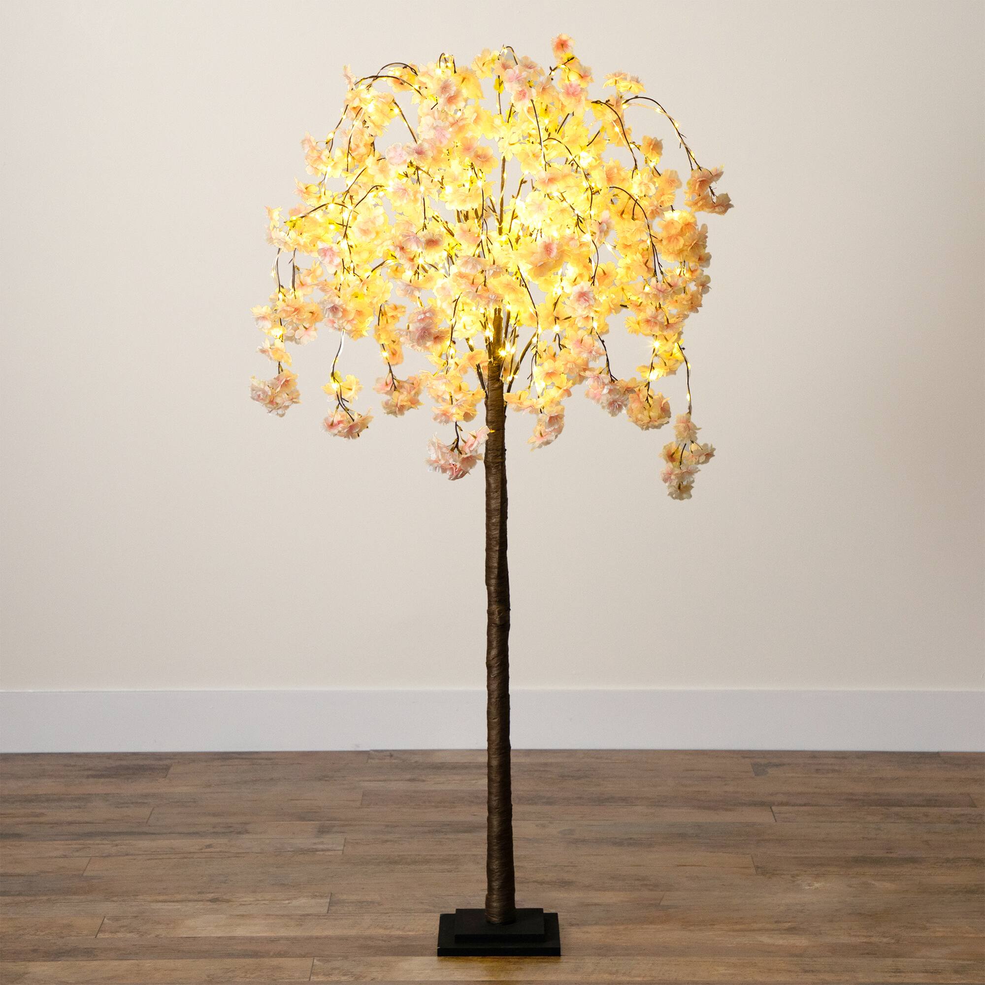 5ft. Pre-Lit Blossoming Pink Artificial Cascading Cherry Tree with Warm White LED Lights